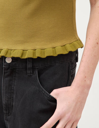 D&eacute;bardeur bretelles col rond vert kaki femme