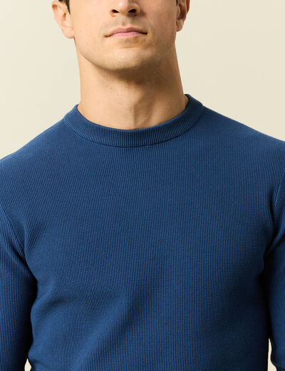 Pull fin col rond manches longues bleu fonc&eacute; homme