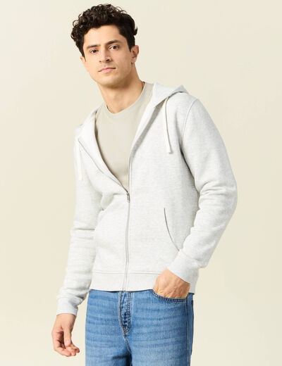 Sweat &agrave; capuche manches longues gris homme