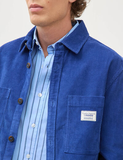 Surchemise courte droite en velours bleu electrique homme