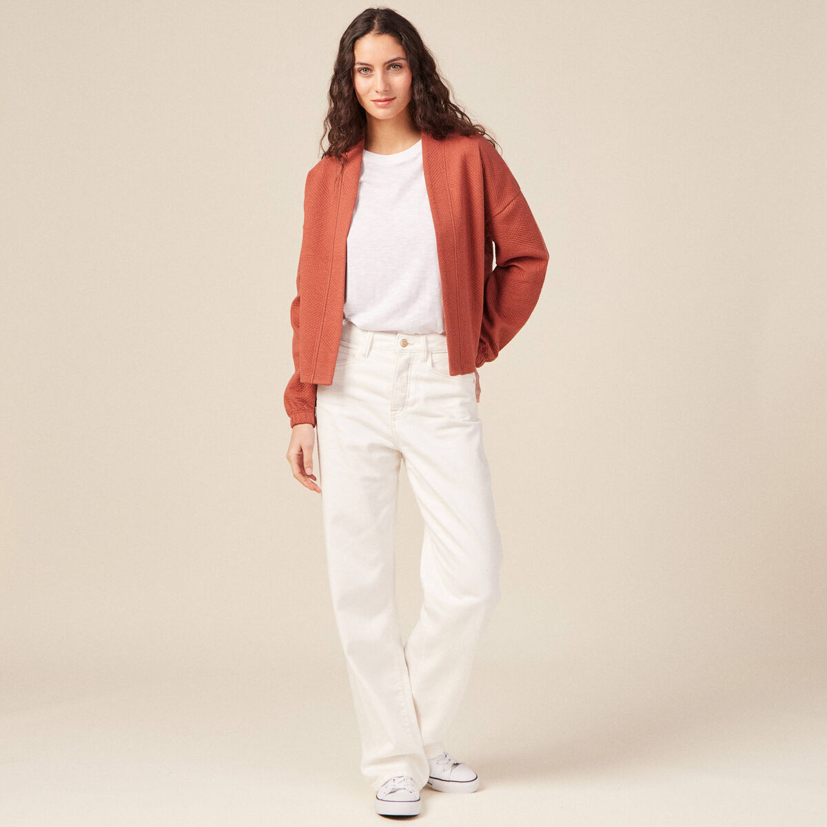 Gilet manches longues orange femme
