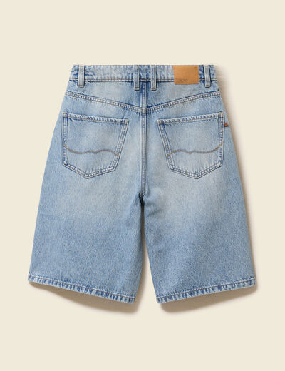 Bermuda large taille haute en coton denim used femme