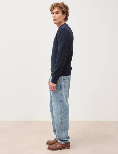 Pull col v manches longues bleu marine homme