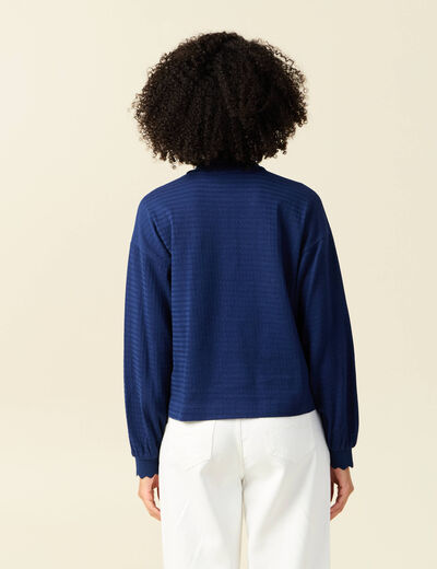 Sweat manches longues col polo bleu foncé femme