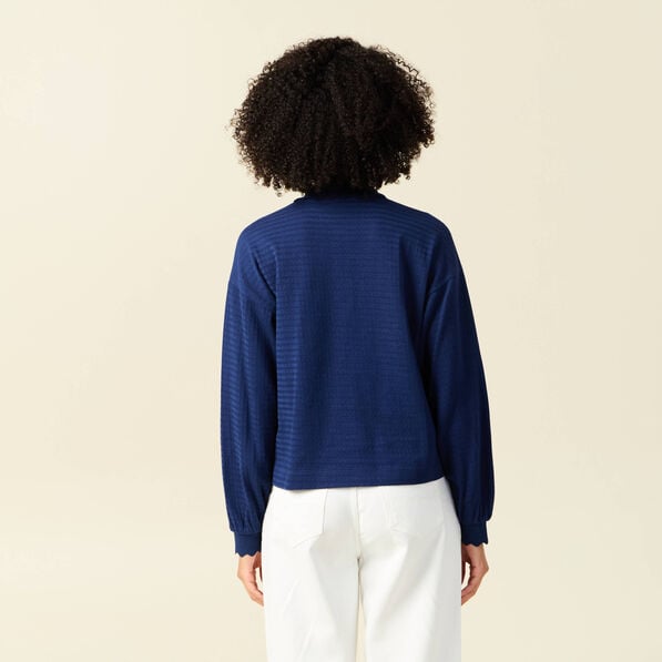sweat manches longues col polo bleu fonce femme Sweat manches longues col polo bleu foncé femme