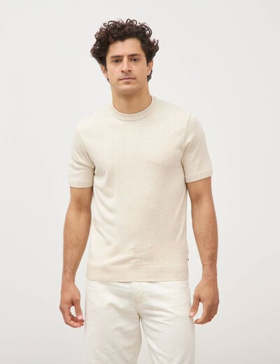 T-shirt col rond manches courtes ecru homme