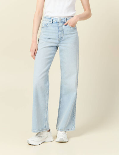 Jeans large taille haute denim bleach femme