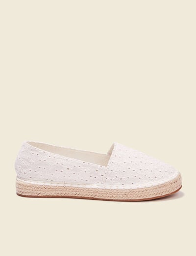 Espadrilles plates brodées ecru femme