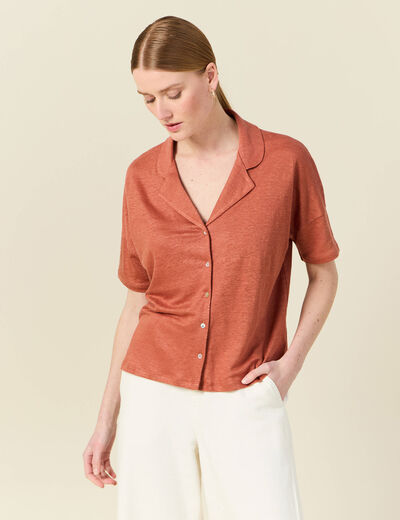 Chemise manches courtes orange femme