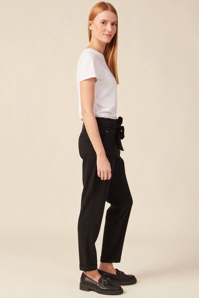 Pantalon paperbag noir femme