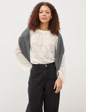Blouse droite en dentelle ecru femme