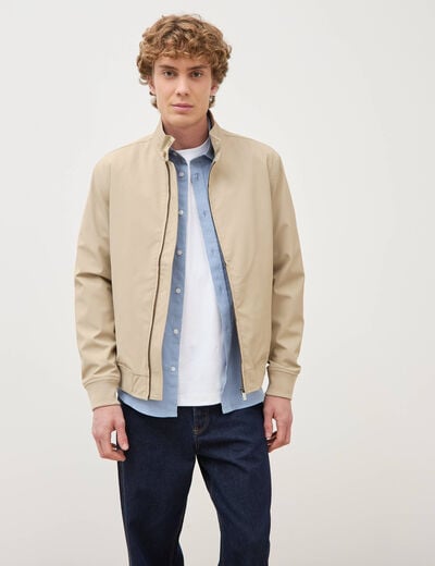 Blouson col camionneur manches longues beige homme