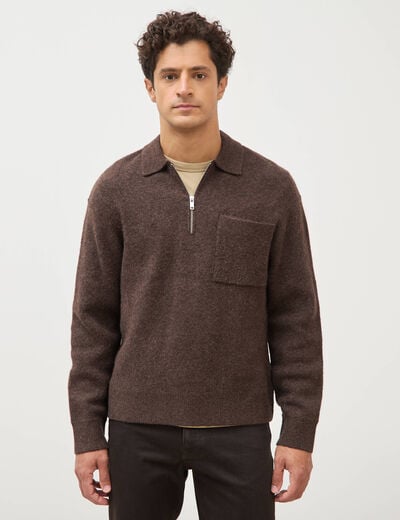 Pull droit manches longues marron fonc&eacute; homme