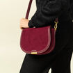 Sac bandouli&egrave;re en velours doubl&eacute; bordeaux femme