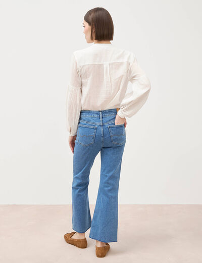 Jeans bootcut cropped taille bascul&eacute;e denim used femme