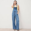 Salopette loose en jeans denim bleach femme