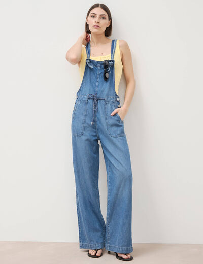 Salopette loose en jeans denim bleach femme