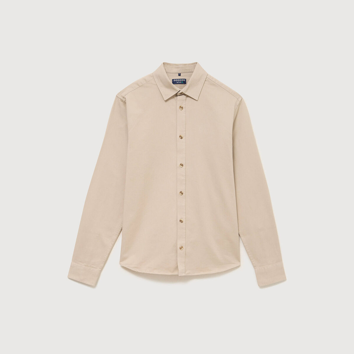 Chemise droite en coton manches longues beige homme