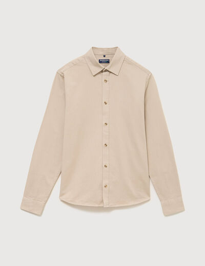 Chemise droite en coton manches longues beige homme