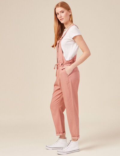 Salopette fluide boutonnée rouge clair femme