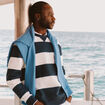 Sweat ray&eacute; col rond manches longues bleu marine homme
