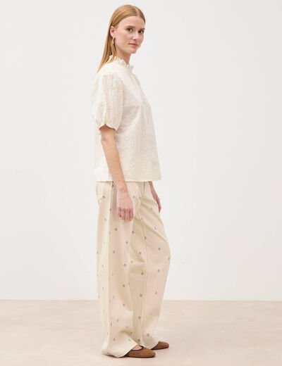 Chemise en coton manches coude creme femme