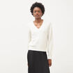 Pull droit col v manches longues ecru femme