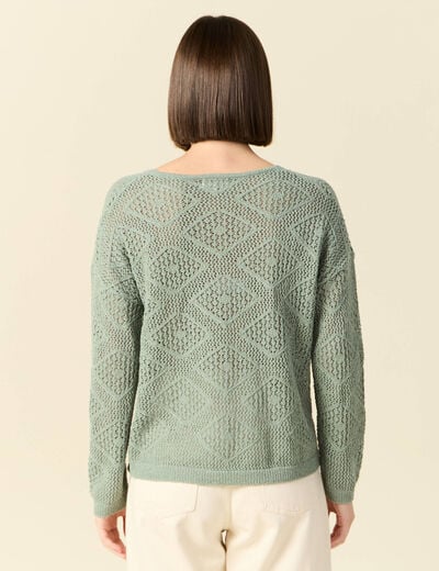 Pull manches longues ajouré vert kaki femme