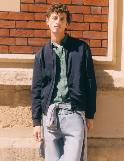 Blouson zippé col teddy bleu marine homme