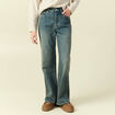Jeans large taille haute bleu gris femme