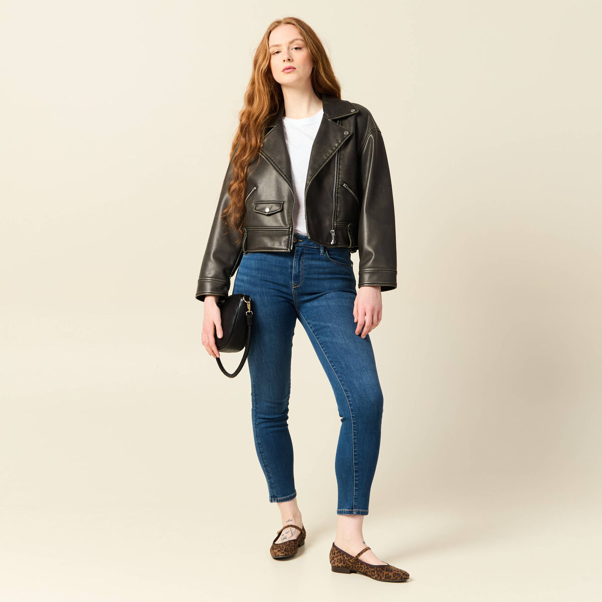 Jeans slim taille haute 7/8ème denim stone femme
