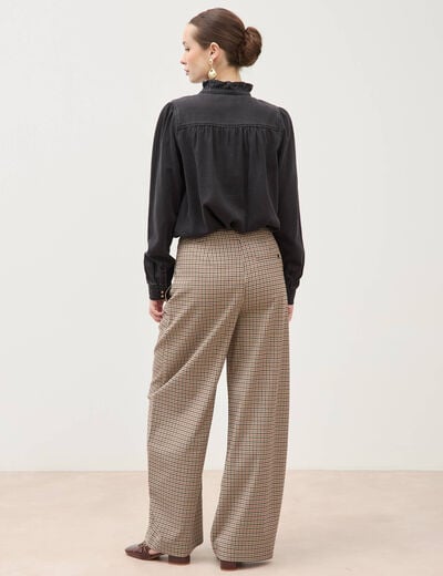 Pantalon barrel bas resserr&eacute; &agrave; carreaux ficelle femme