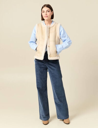 Pantalon large taille haute en velours gris femme