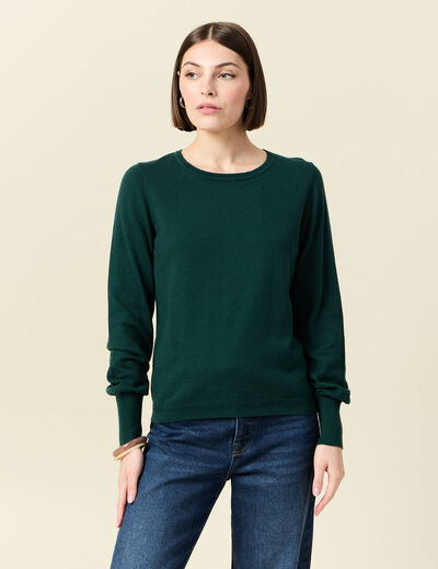 Pull manches longues vert fonc&eacute; femme