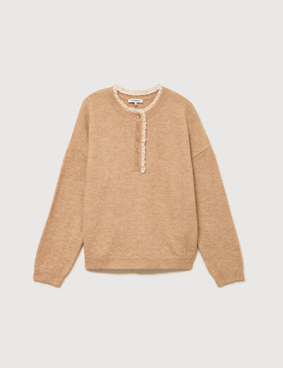 Pull col tunisien manches longues marron clair femme