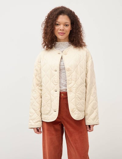 Veste oversize manches longues doubl&eacute;e creme femme