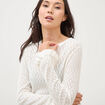Pull ajour&eacute; col rond manches longues ecru femme