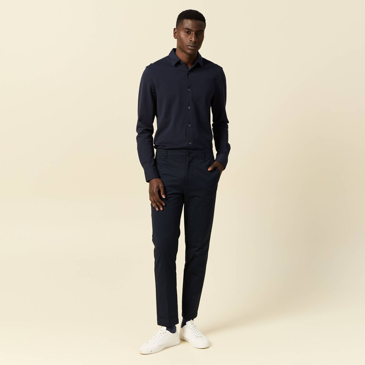 Chemise manches longues bleu marine homme