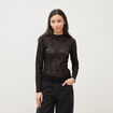 T-shirt ajust&eacute; dentelle manches longues noir femme