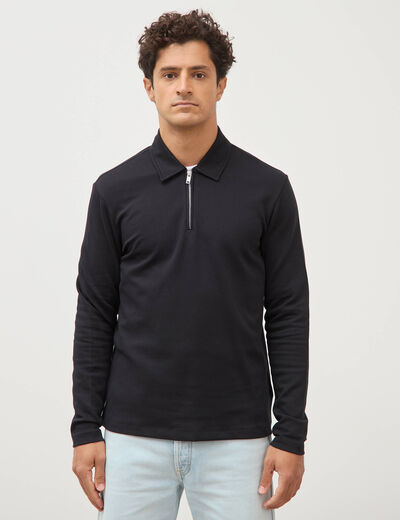 Polo droit manches longues noir homme