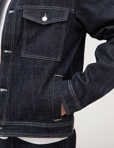 Veste droite en coton col classique denim brut rinse homme