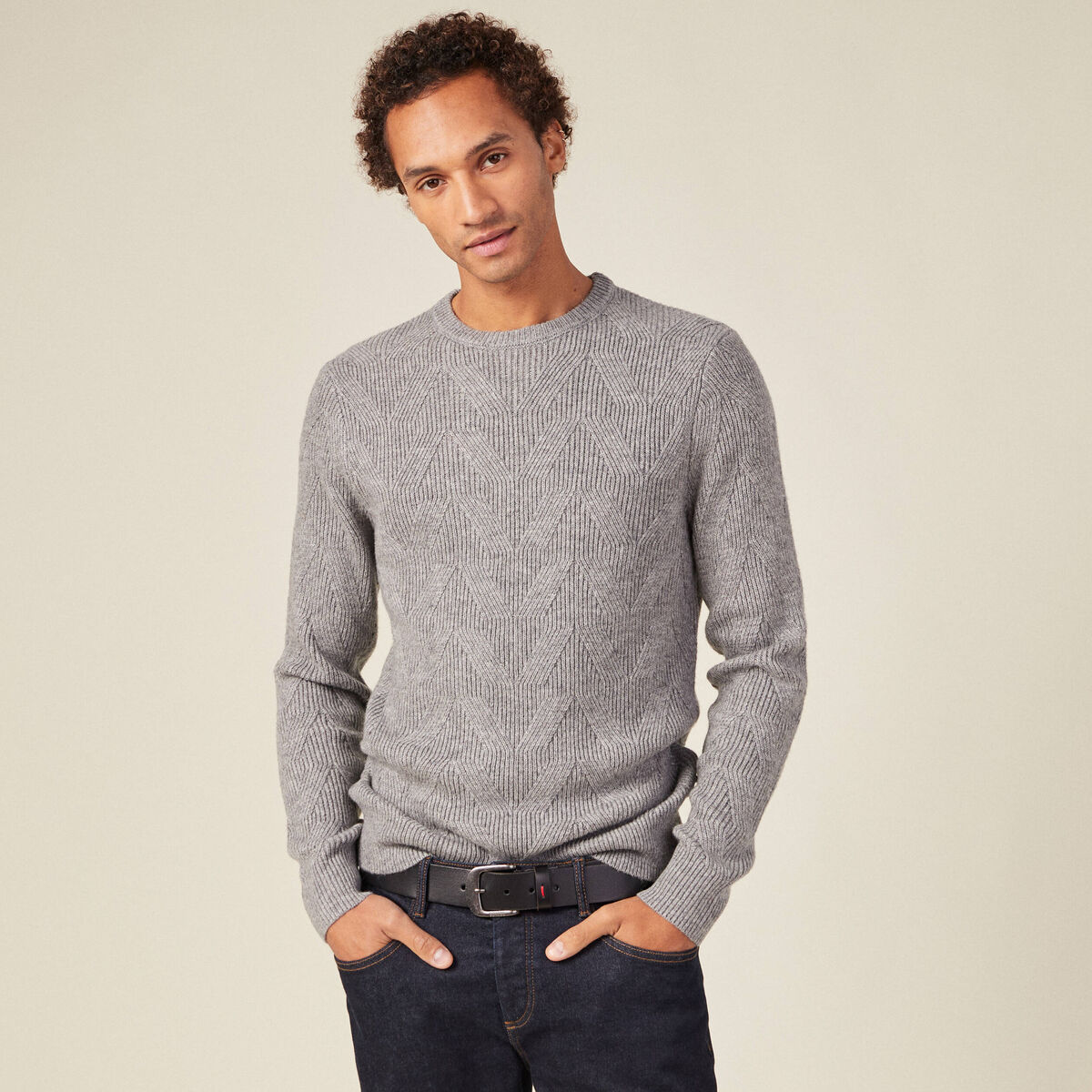 Pull manches longues gris homme