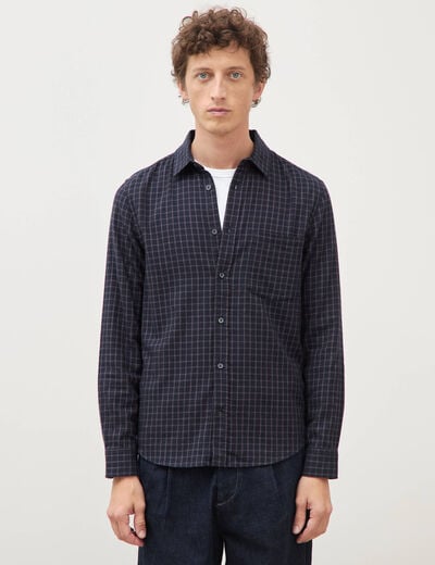 Chemise manches longues en coton bleu marine homme
