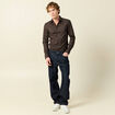 Chemise cintr&eacute;e manches longues en coton noir homme