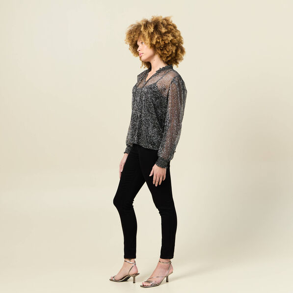 T-shirt manches longues brillant noir femme