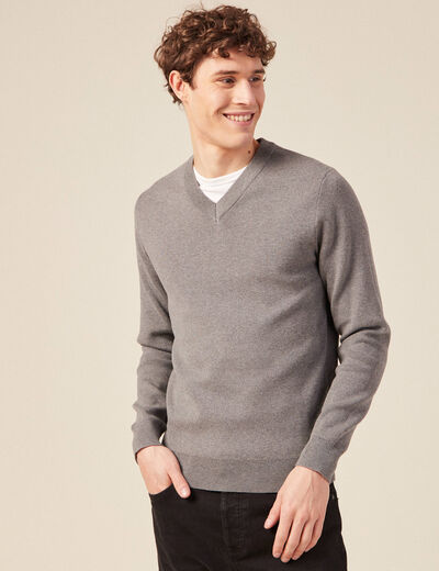 Pull col en V éco-responsable gris foncé homme
