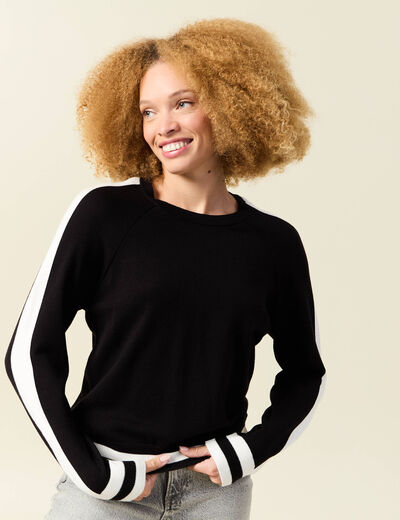 Pull col rond manches longues noir femme