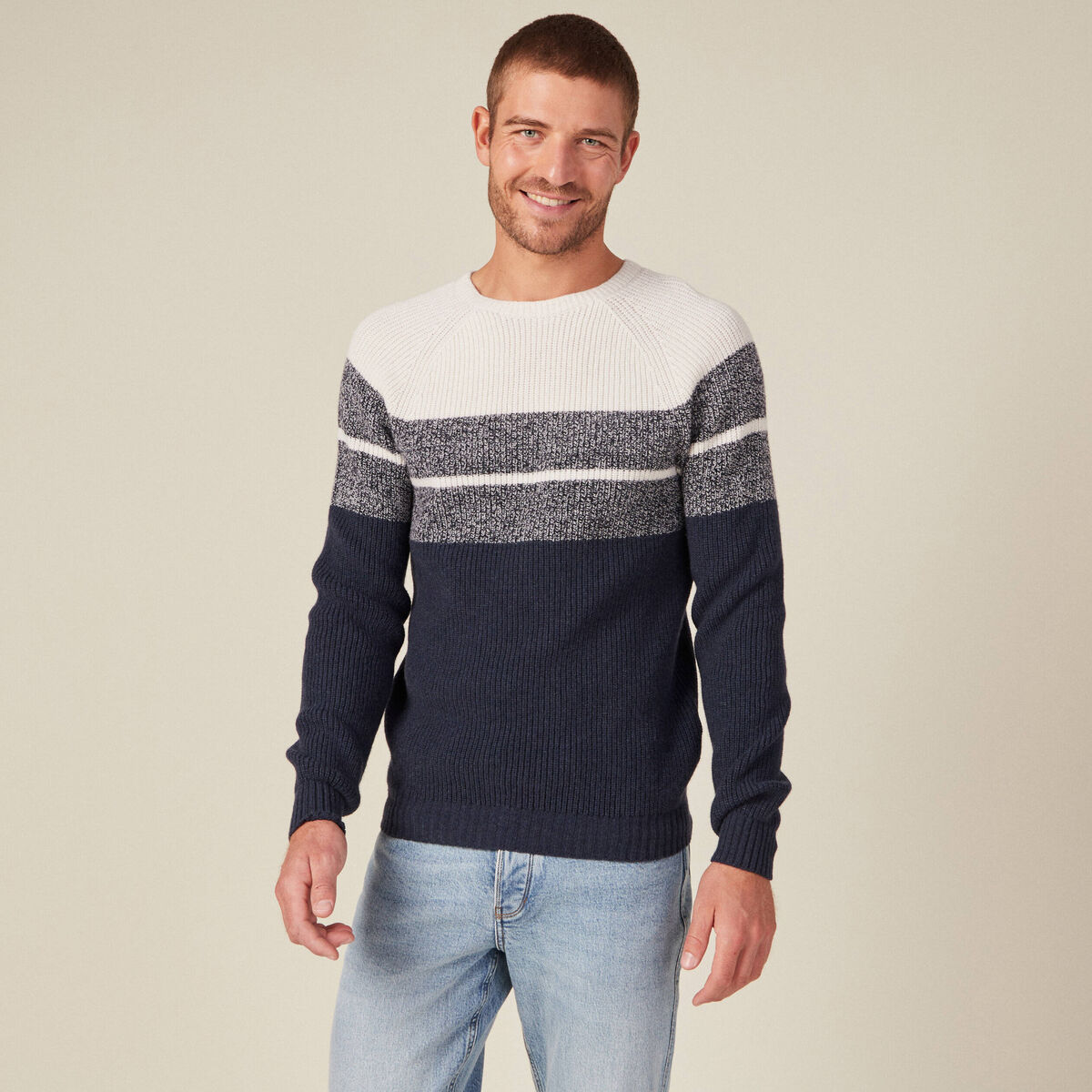 Pull manches longues fabriqué en France ecru homme
