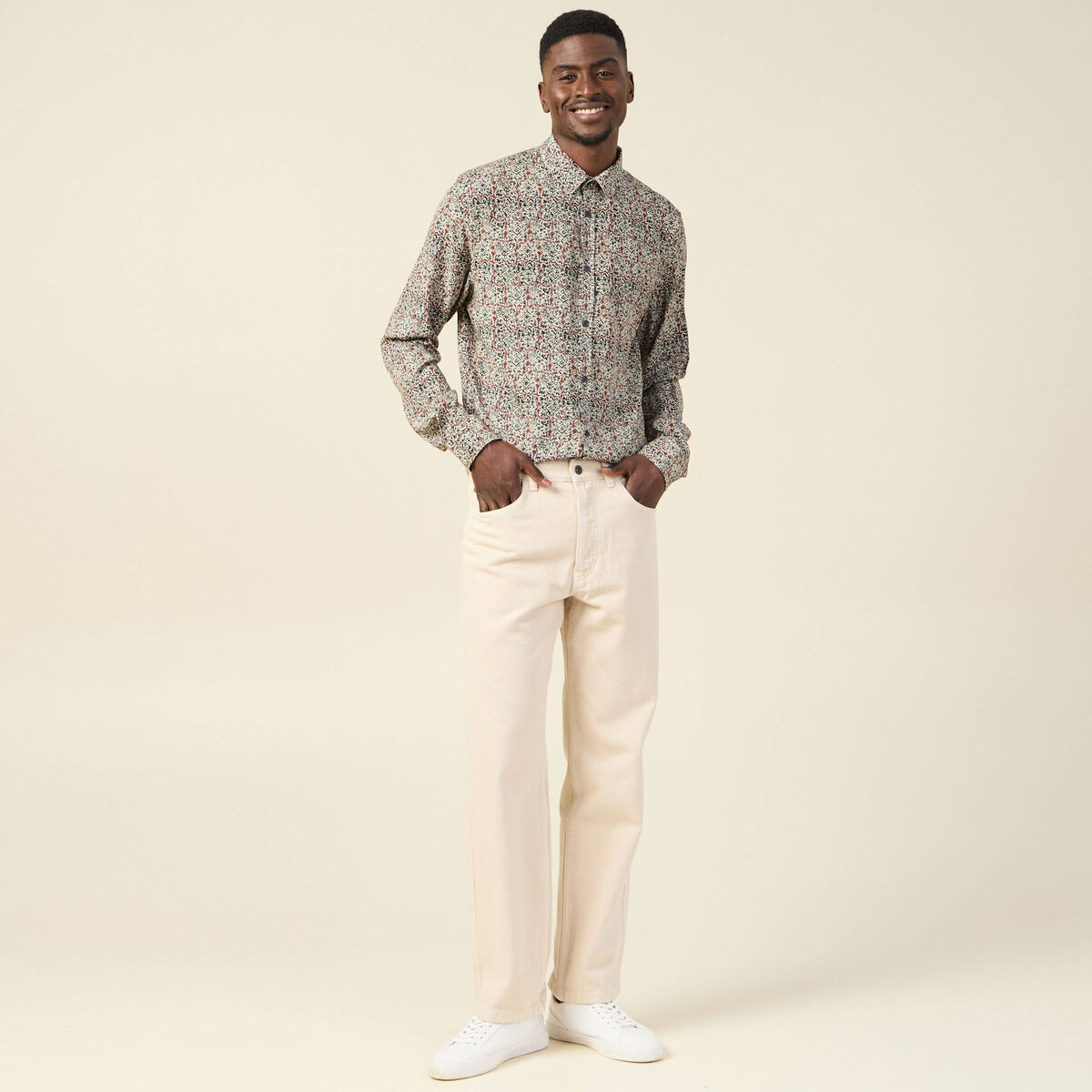 Chemise manches longues marron cognac homme