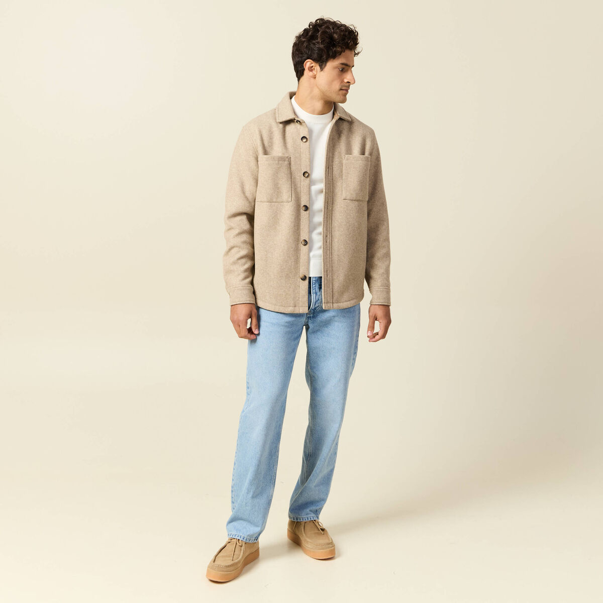 Pull col rond manches longues ecru homme